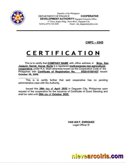 Philippines certificate of good standing, version 3